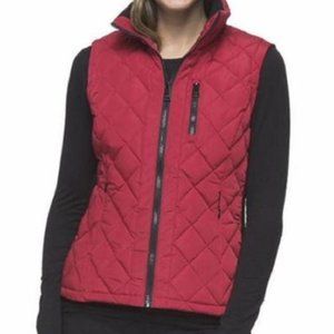 Andrew Marc Red Women's Quilted Vest with Ribbed Knit side Panels